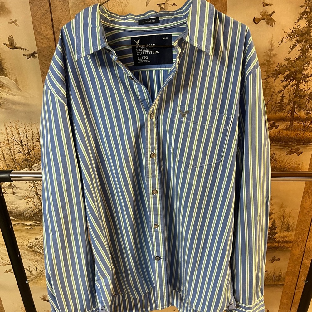 American Eagle Outfitters Blue Striped Men's Shirt